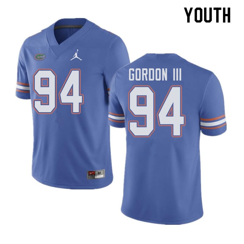 NCAA Florida Gators Moses Gordon III Youth #94 Jordan Brand Blue Stitched Authentic College Football Jersey FUI1664JN